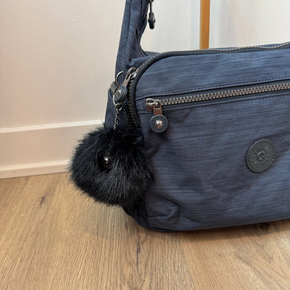 Kipling Gabbie Medium Crossbody Bag Navy Blue Heathered Nylon Multi-Pocket EUC - Picture 3 of 9